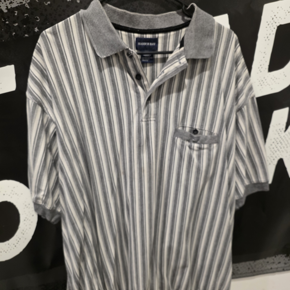 Harbor Bay Men's Polo Shirt - Black and White Stripes